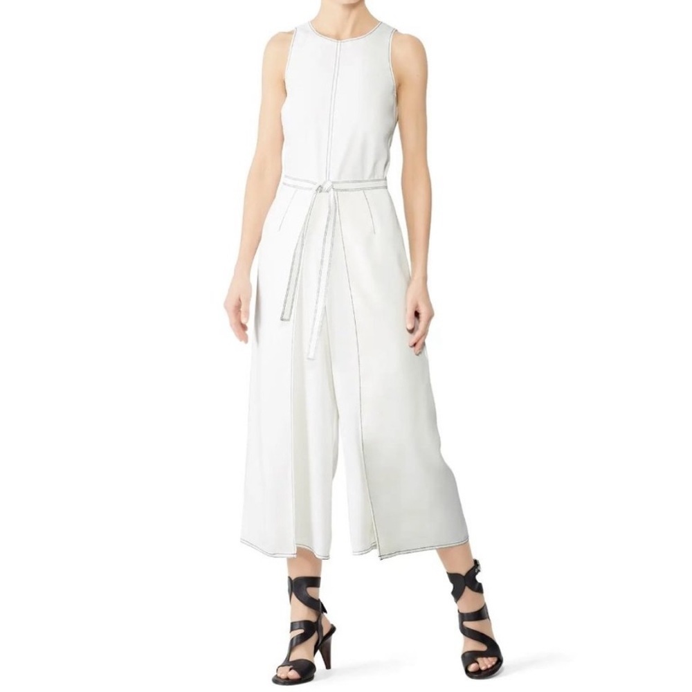 $348 Joie Mairead Jumpsuit Womens Size 2 Ivory Crepe Sleeveless Wide Leg Tie
